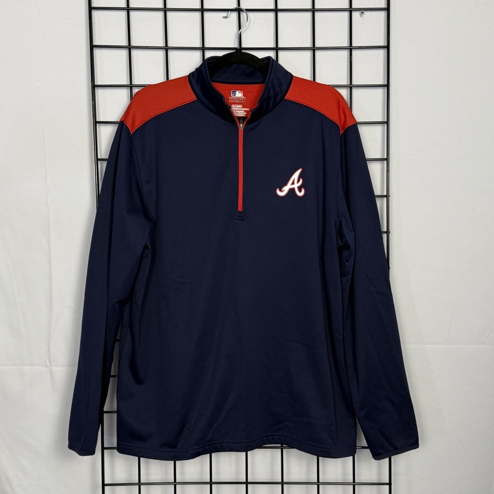 Atlanta Braves Pullover Mens XL Navy Blue Red Quarter Zip Colorblock Fall Casual